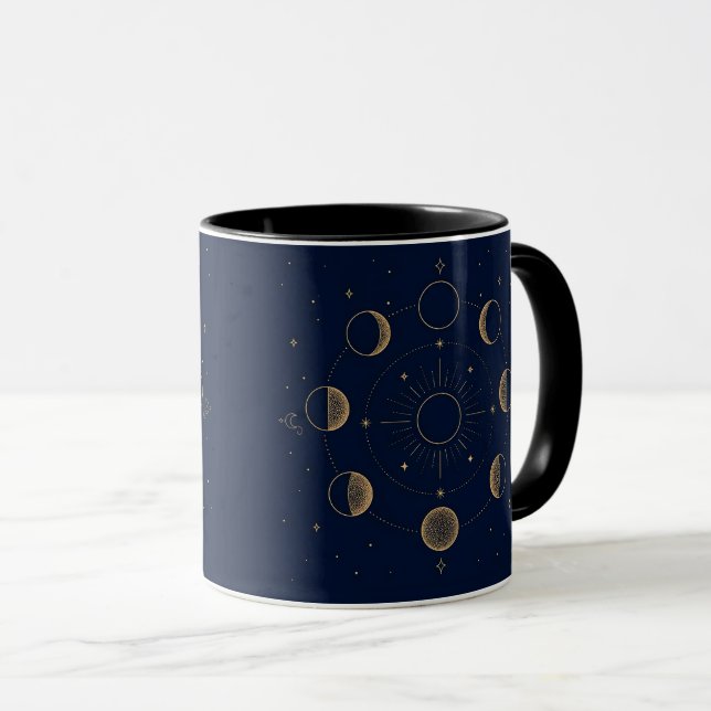 Mug Phases de Lune Dorées Célestes Bleu Nuit (Devant droit)