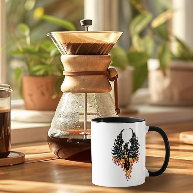 Mug Phénix Ardente Oiseau de Feu Tribal Noir Flammes (Créateur téléchargé)