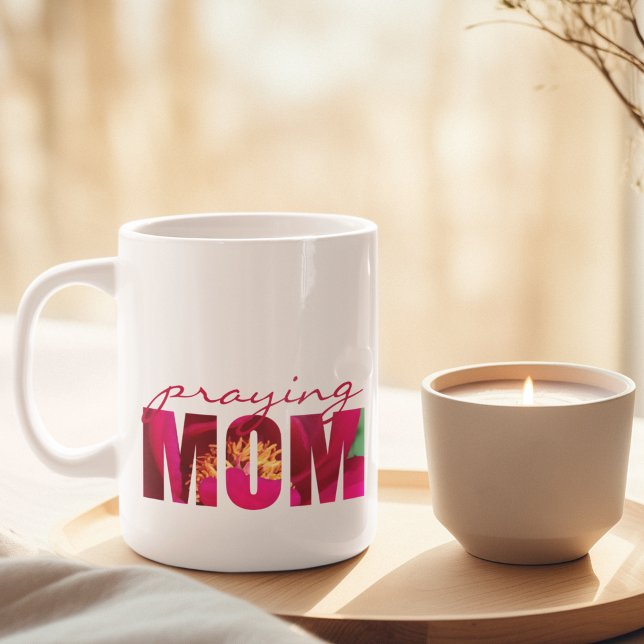 Mug Philippiens 4:13 Prier Maman Personnalisé Rose Flo (Customize inspirational quote praying mom mug for Bible Verse Christian praying mothers day gift.)
