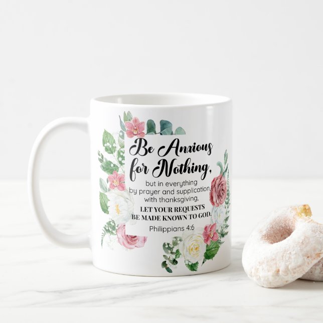 Mug Philippiens 4:6 Soyez anxieux pour rien de floral (Avec donut)