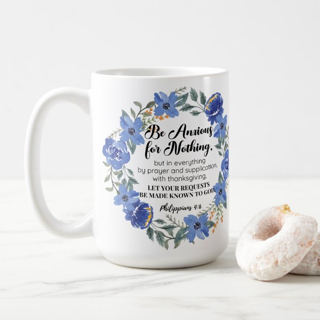 Mug Philippiens 4:6 Soyez anxieux pour rien Floral ble (Avec donut)