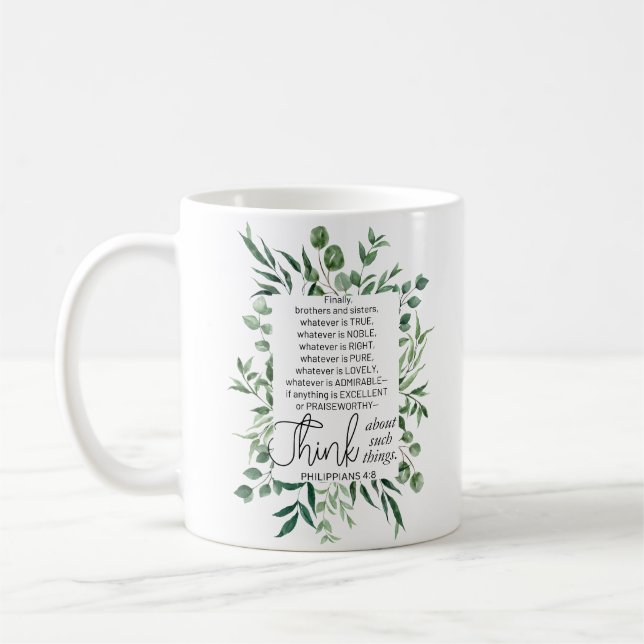 Mug Philippiens 4:8 Quoi qu'il en soit Noble Eucalyptu (Gauche)