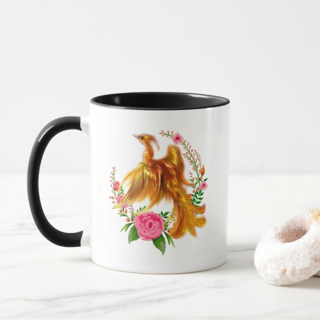 Mug Phoenix Floral Se Lève De L'Imaginaire Des Cendres (Avec donut)