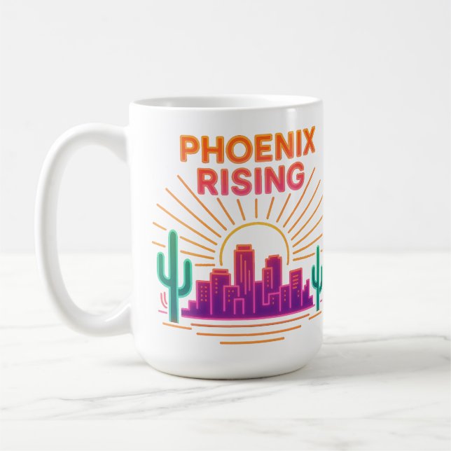 Mug Phoenix Rising Ville Néon – Synthwave Rétro Désert (Gauche)