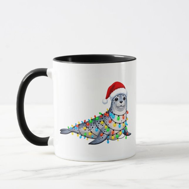 Mug Phoque de fête recouvert de lumières de Noël (Gauche)
