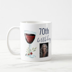 Mug Photo aquarelle rose vin rouge 70 ans 