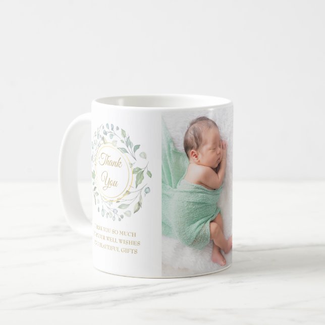 Mug Photo bébé Merci floral annonce de naissance (Devant gauche)