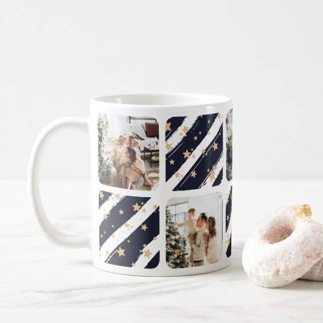 Mug Photo bleu moderne Collage Noël (Avec donut)