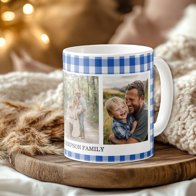 Mug Photo Blue En vichy 3 (Blue Gingham 3 Photo Coffee Mug)