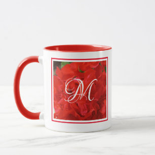 Mug Photo Bright Red Geranium Floral Initial