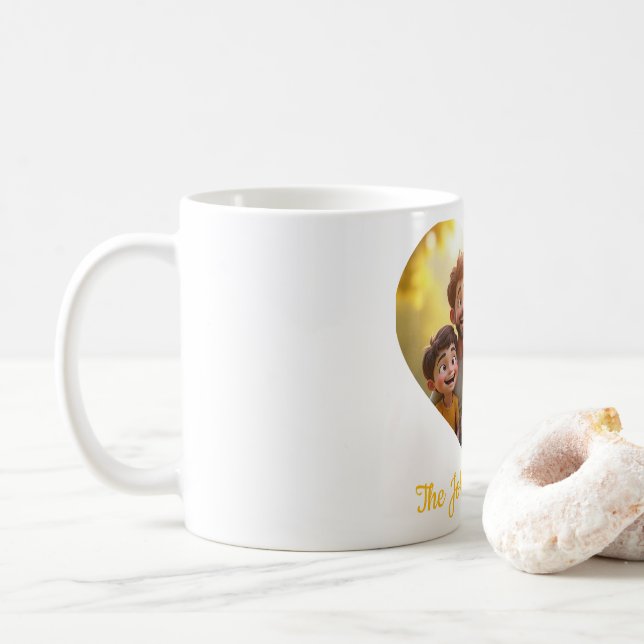 Mug Photo Coeur de famille personnalisé - Nom pers (Avec donut)