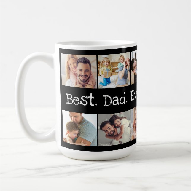 Mug Photo Collage Amusant meilleur papa jamais en noir (Gauche)