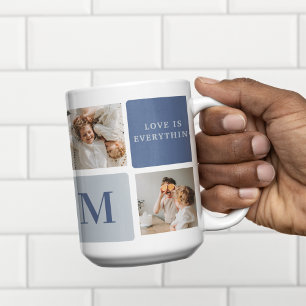 Mug Photo Collage moderne & Bleu Happy Fête des pères 