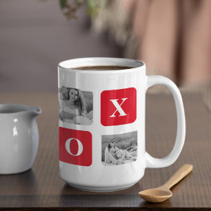 Mug Photo Collage moderne Couple et XOXO rouge