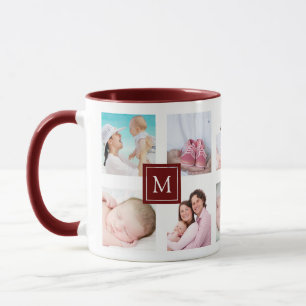 Mug Photo Collage personnalisé 10 Maroon Monogramme Mu
