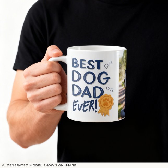 Mug Photo Cool Meilleur Papa Chien Ever (An 11-oz mug is shown. Customize it with a dog photo and choose mug style and size.)