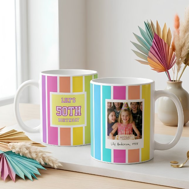 Mug Photo d'anniversaire 50 ans rayure multicolore (Créateur téléchargé)