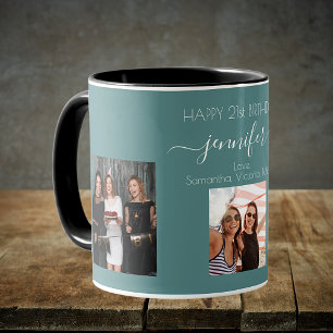 Mug Photo d'anniversaire meilleurs amis noms vert cyan