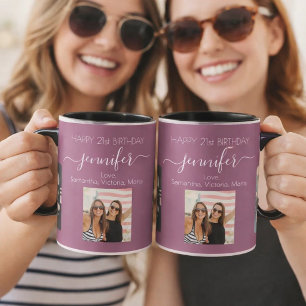 Mug Photo d'anniversaire noms d'amies prune pourpre
