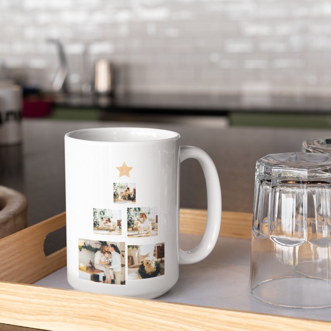 Mug Photo d'arbre de Noël familial moderne avec étoile (Créateur téléchargé)