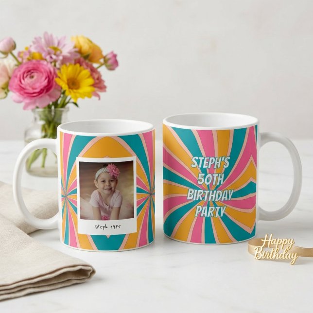 Mug Photo de 50e anniversaire coloré rétro  (Créateur téléchargé)