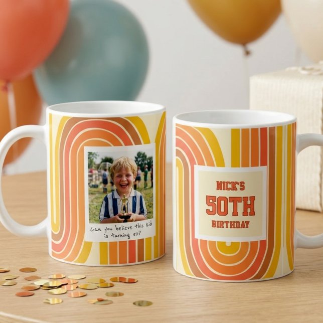 Mug Photo de 50e anniversaire rétro jaune (Créateur téléchargé)