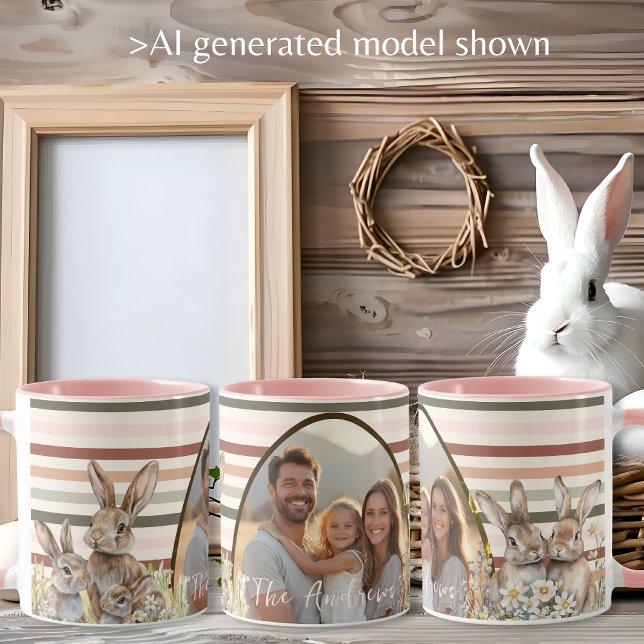 Mug Photo de bandes pastel Pâques avec lapins (Pastel Stripes photo Easter with Bunnies Mug)