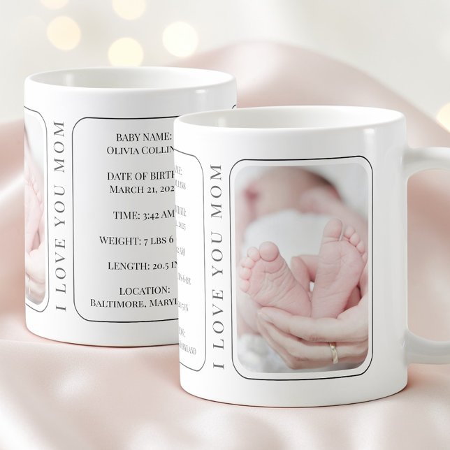 Mug Photo de bébé Moderne Blanc Première fête des mère (Baby Photo Modern White New Mom First Mothers Day Coffee Mug)