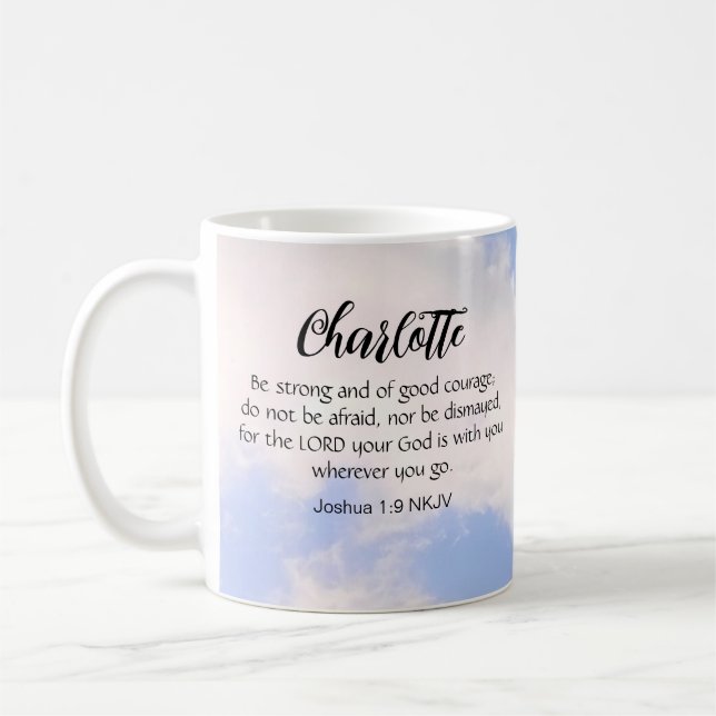 Mug Photo de Blue Sky Be Not Afraid Bible Verse Nom (Gauche)