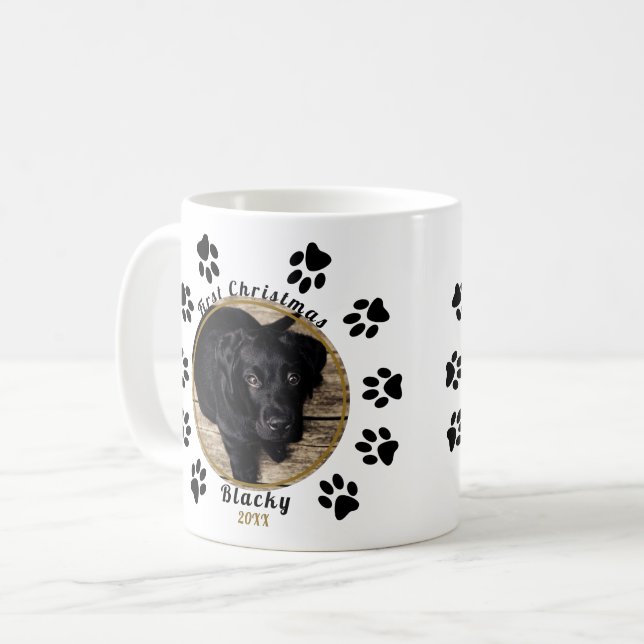 Mug Photo de Chien Empreinte de patte de Noël de Puppy (Devant gauche)