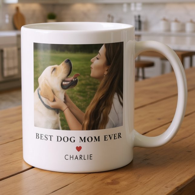 Mug Photo de chien maman nom moderne simple (Créateur téléchargé)