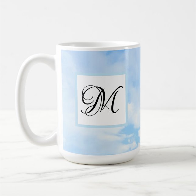 Mug Photo de ciel bleu doux Élégante initiale unique f (Gauche)