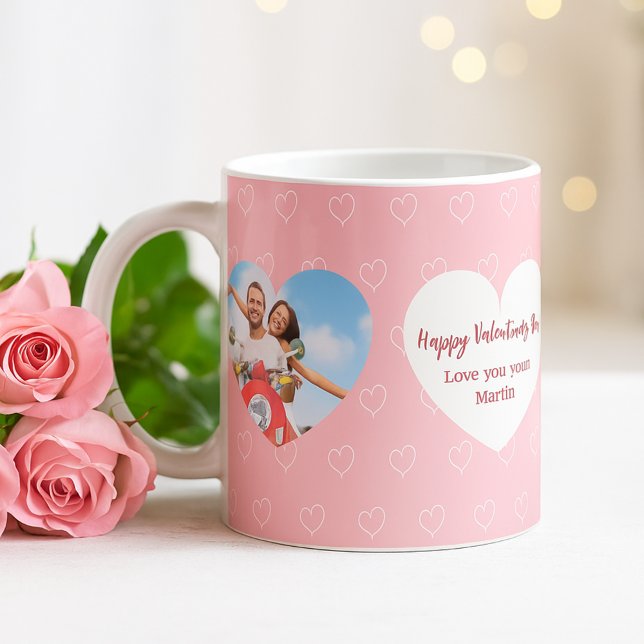 Mug Photo de coeur blanc rose Saint Valentin (Créateur téléchargé)