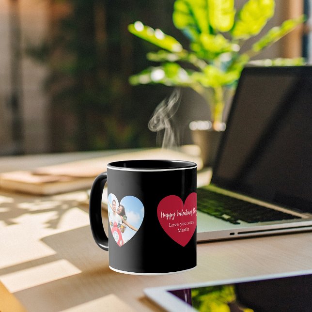 Mug Photo de coeur rouge noir Saint Valentin (Créateur téléchargé)