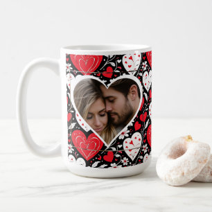 Mug Photo de Coeurs et Fleurs rouges, noirs et blancs