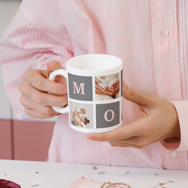 Mug Photo de collection moderne Best Mom Pink & Grey C (Créateur téléchargé)