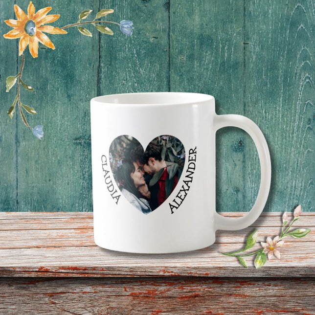 Mug Photo de couple cardiaque personnalisée et 2 noms  (Créateur téléchargé)
