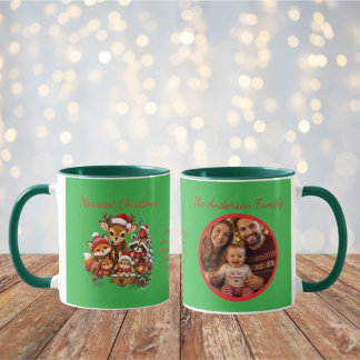 Mug Photo de famille des créatures de la forêt de Noël