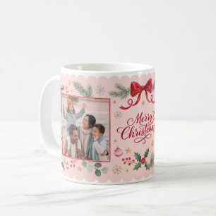 Mug Photo de famille Joyeux Noël avec ruban rose