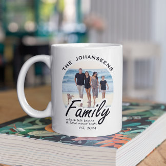 Mug Photo de famille moderne Vie et amour Citation Nom