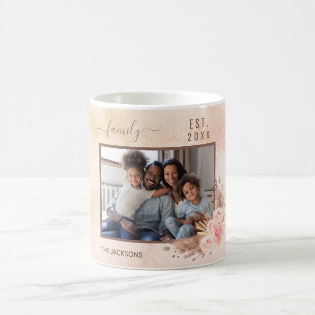 Mug Photo de famille pampas herbe rose or rose fleuron (Centre)