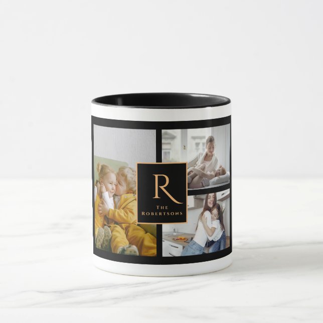 Mug Photo de famille personnalisée 3 Monogramme Noël (Centre)