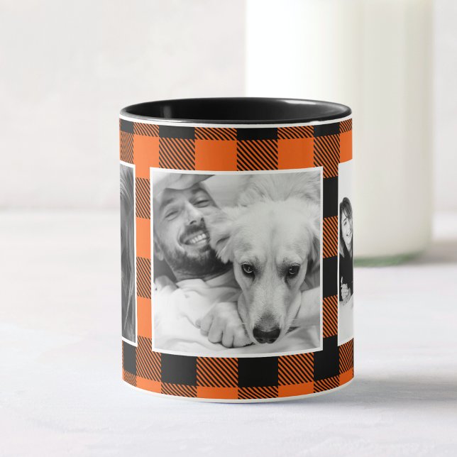 Mug Photo de famille personnalisée Buffalo Plaid Motif (Créateur téléchargé)