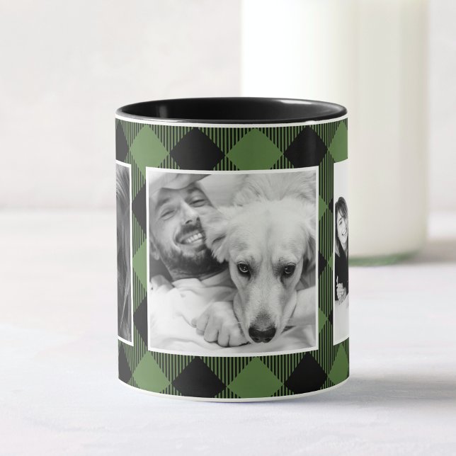 Mug Photo de famille personnalisée Buffalo Plaid Motif (Créateur téléchargé)