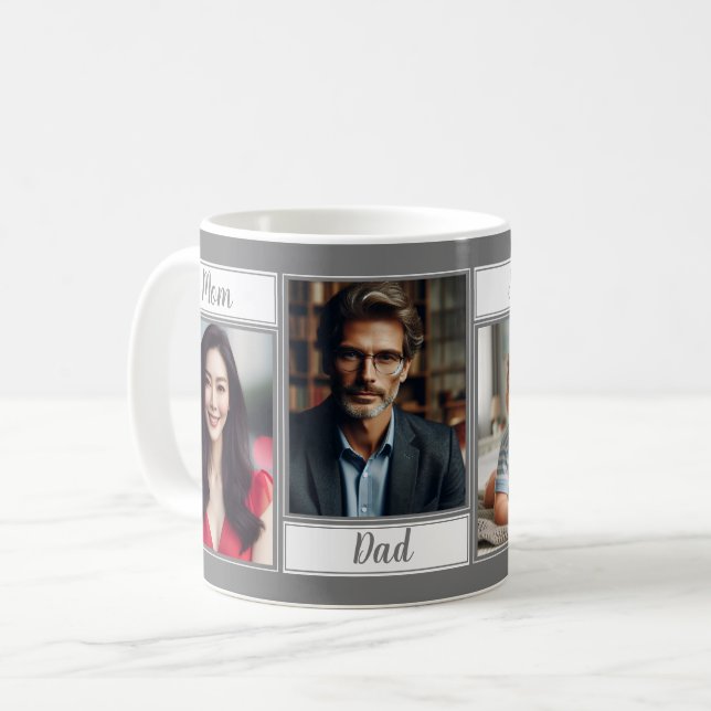 Mug Photo de famille personnalisée Gris foncé Maman Pa (Devant gauche)