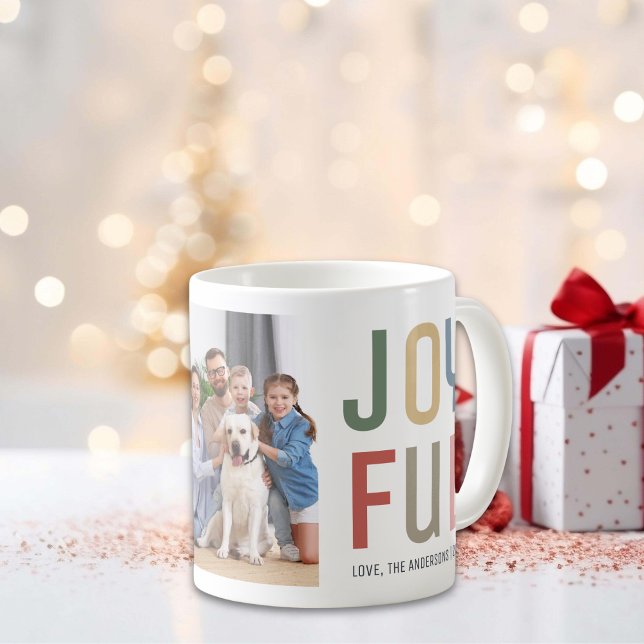 Mug Photo de famille personnalisée Joyeux Noël coloré (Custom Family Photo Colorful Joyful Christmas Coffee Mug)
