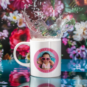 Mug Photo de famille ronde personnalisée rose et rouge