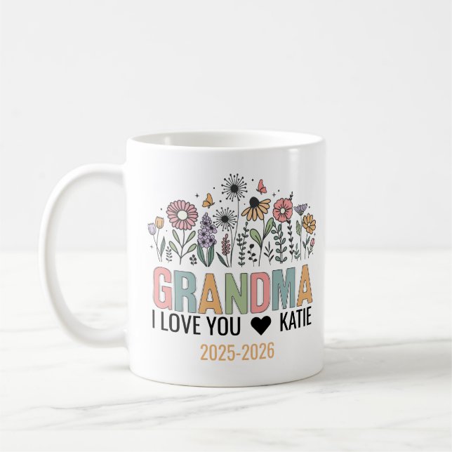 Mug Photo de grand-mère aux fleurs rétro | Grands-pare (Gauche)