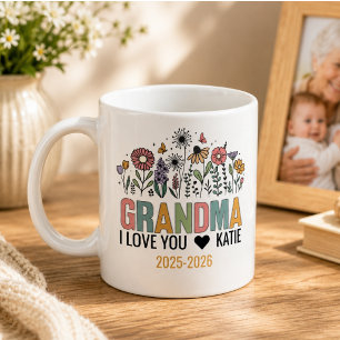 Mug Photo de grand-mère aux fleurs rétro Grands-pare
