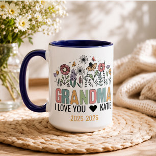 Mug Photo de grand-mère aux fleurs rétro   Grands-pare